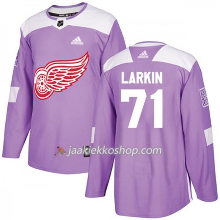 Miehille NHL Detroit Red Wings Pelipaita Dylan Larkin 71 Adidas 2017-2018 Violetti Fights Cancer Practice Authentic